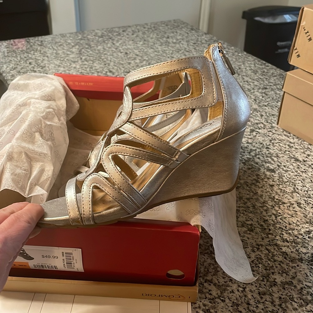 Silver wedge strappy sandal